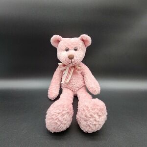 Commonwealth Pink Teddy Bear 1999 Vintage Plush Plaid Bow Shaggy Soft Toy